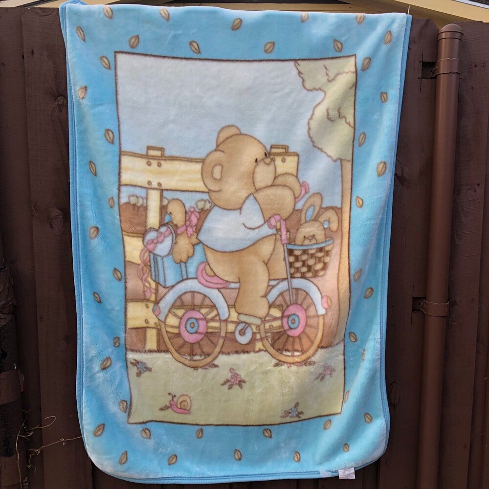 Vintage koyo baby boy blanket teddy bear riding on blanket